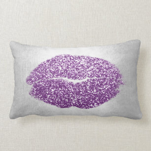Lips Glitter Grey Violet Purple Makeup Kiss Sky Lumbar Cushion