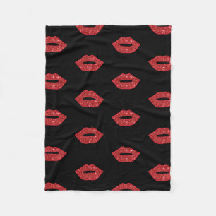 Lips Glitter Kisses Elegant Feminine Girly Makeup Fleece Blanket