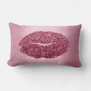 Lips Glitter Maroon Peony Burgundy  Makeup Kiss Lumbar Cushion