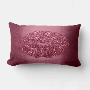 Lips Glitter Maroon Red Burgundy Makeup Kiss Lumbar Cushion