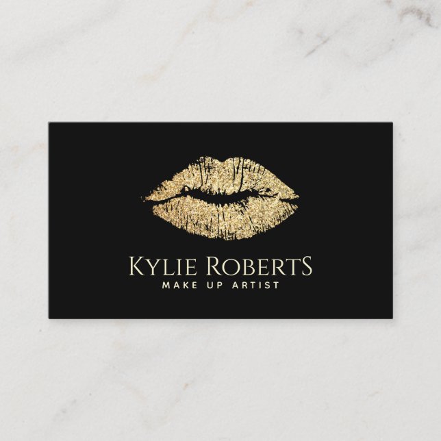 Lips Gold Black Elegant Makeup Artist Beauty Business Card (Front)