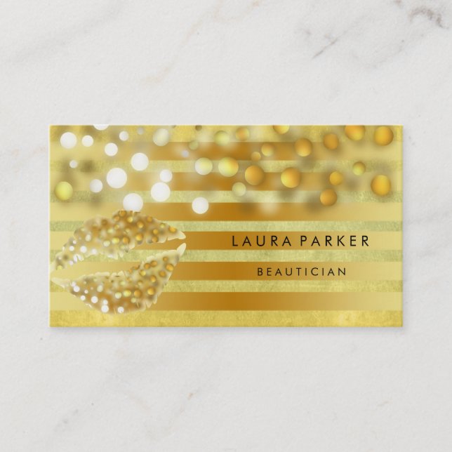 Lips Gold Golden Stripes Makeup Artist Beautician Business Card (Front)
