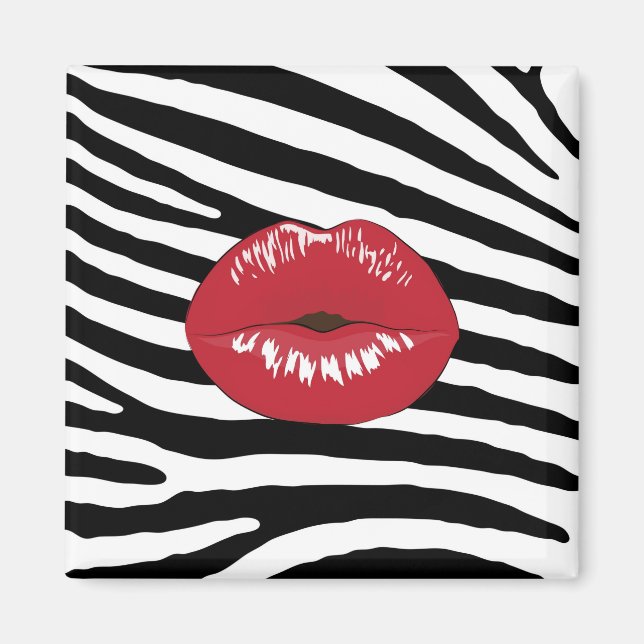 Lips kiss fashion glamour beauty makeup zebra magnet (Front)
