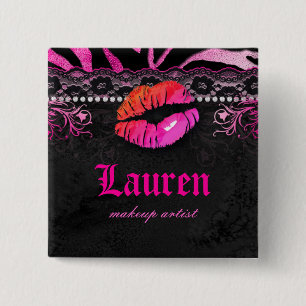 Lips Lace n Diamonds Zebra Makeup Artist Pink Org 15 Cm Square Badge