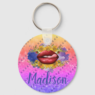 Lips Licking Custom Glitter Name Personalised Key Ring