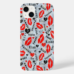 Lips, lipstick prints, kiss. Case-Mate iPhone 14 plus case