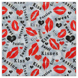 Lips, lipstick prints, kiss. fabric