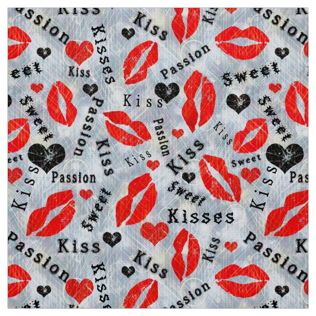 Lips, lipstick prints, kiss. fabric (Swatch)