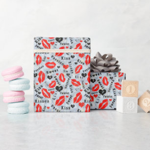 Lips, lipstick prints, kiss. wrapping paper