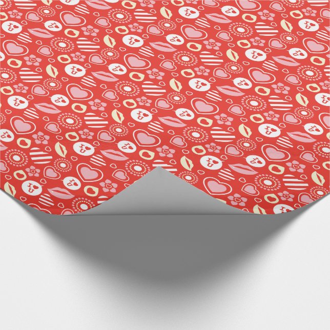 Lips, Love & Hearts Valentine's Day Pattern Wrapping Paper (Corner)