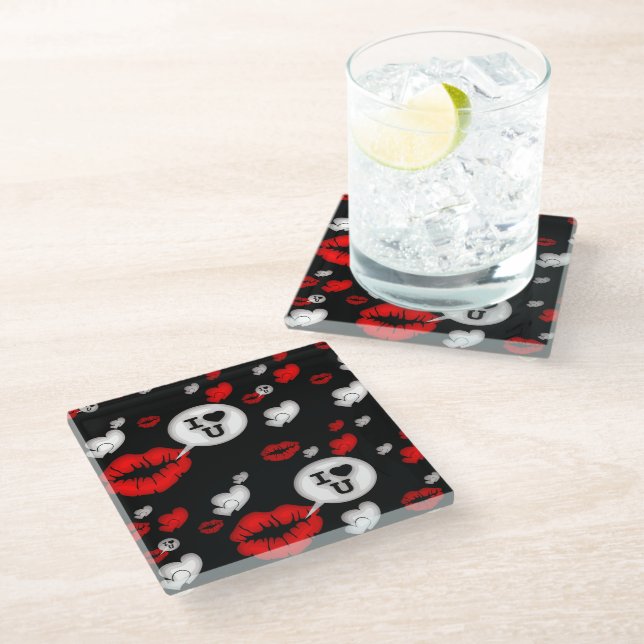 Lips & Love Talk Glass Coaster (Angled)