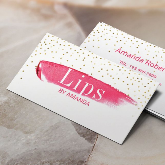 Lips Makeup Artist Elegant Gold Confetti Dots Business Card (Creator Uploaded)
