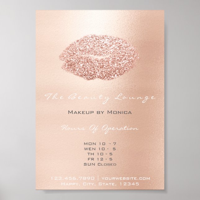 LIps Makeup Artist Glitter Rose Gold Grey Kiss Poster (Front)