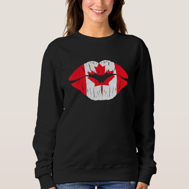 Lips & Maple Leaf Canadian Flag Happy Canada Day W Sweatshirt (Front)
