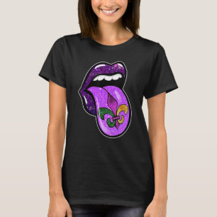 Lips Mardi Gras Carnival Purple Fleur De Lis Women T-Shirt