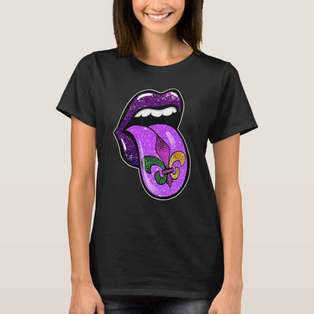 Lips Mardi Gras Carnival Purple Fleur De Lis Women T-Shirt (Front)