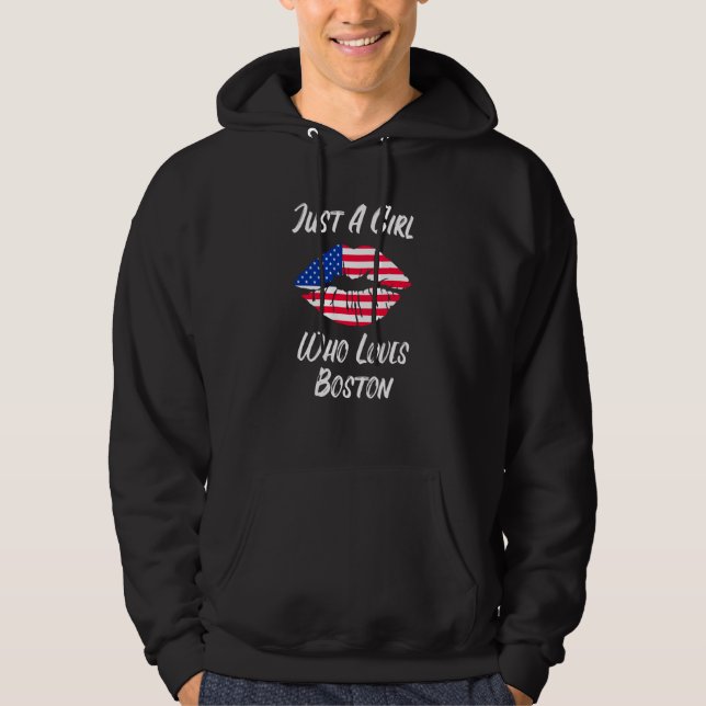 Lips Mouth Love American Flag Boston Hoodie (Front)