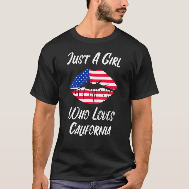 Lips Mouth Love American Flag California T-Shirt (Front)