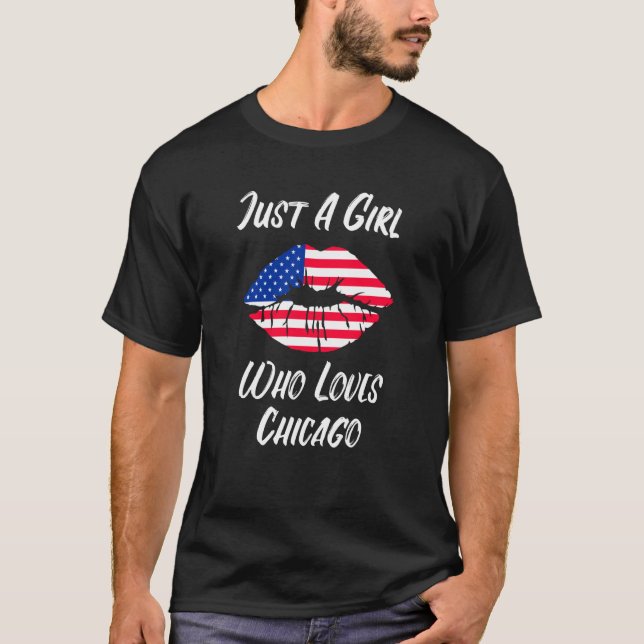 Lips Mouth Love American Flag Chicago T-Shirt (Front)