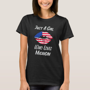 Lips Mouth Love American Flag Michigan T-Shirt