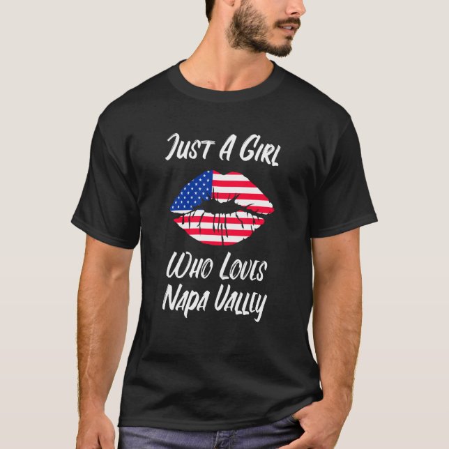 Lips Mouth Love American Flag Napa Valley T-Shirt (Front)