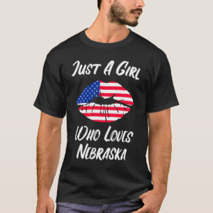 Lips Mouth Love American Flag Nebraska T-Shirt
