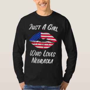 Lips Mouth Love American Flag Nebraska T-Shirt