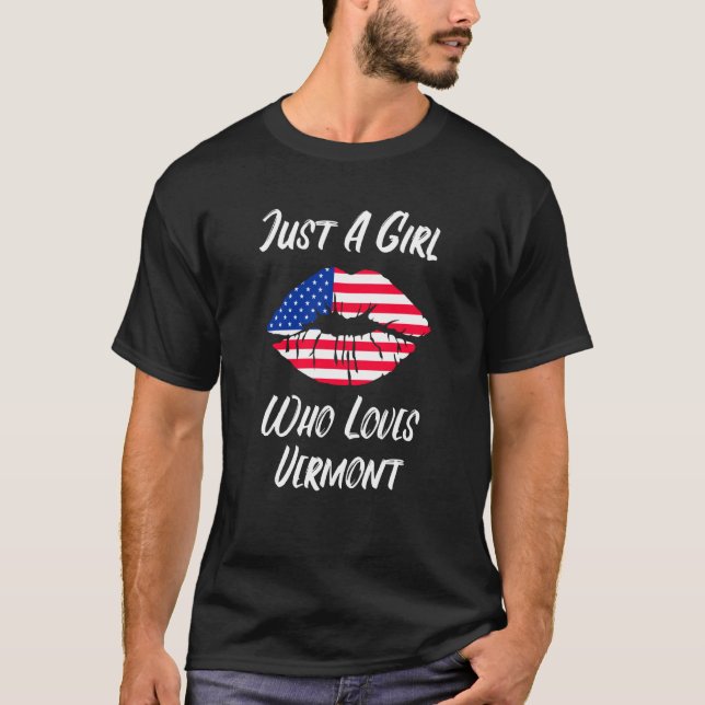 Lips Mouth Love American Flag Vermont T-Shirt (Front)