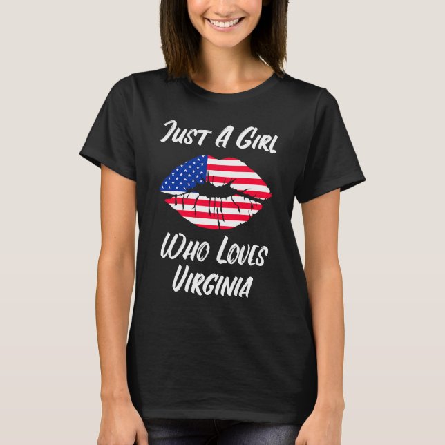 Lips Mouth Love American Flag Virginia T-Shirt (Front)