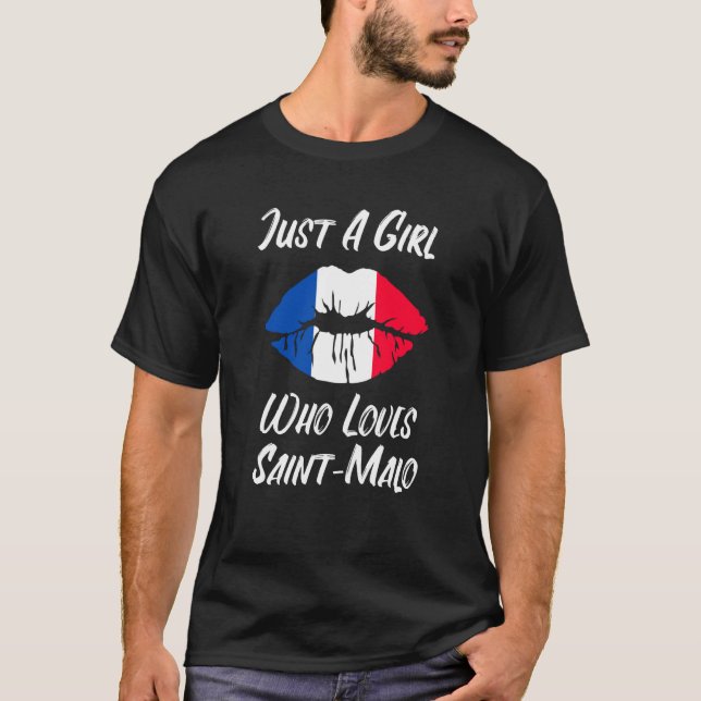 Lips Mouth Love French Flag Saint Malo T-Shirt (Front)