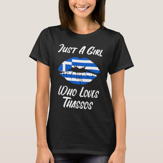 Lips Mouth Love Greek Flag Thassos T-Shirt (Front)
