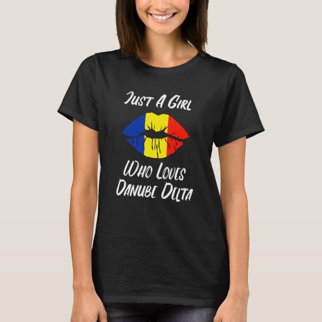 Lips Mouth Love Romanian Flag Danube Delta T-Shirt (Front)