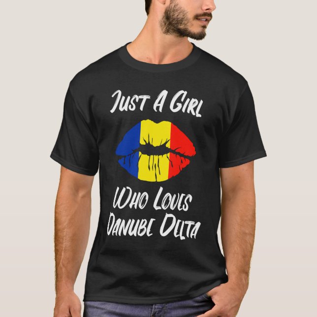 Lips Mouth Love Romanian Flag Danube Delta T-Shirt (Front)