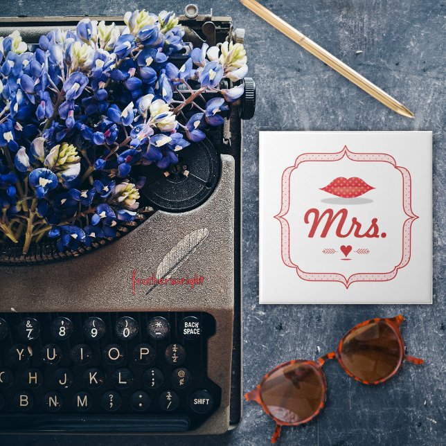 Lips Mrs. Hipster Vintage Retro Bride Ceramic Tile (Creator Uploaded)