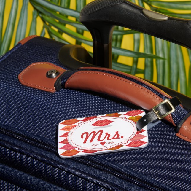 Lips Mrs. Hipster Vintage Retro Bride Luggage Tag (Front Insitu 3)