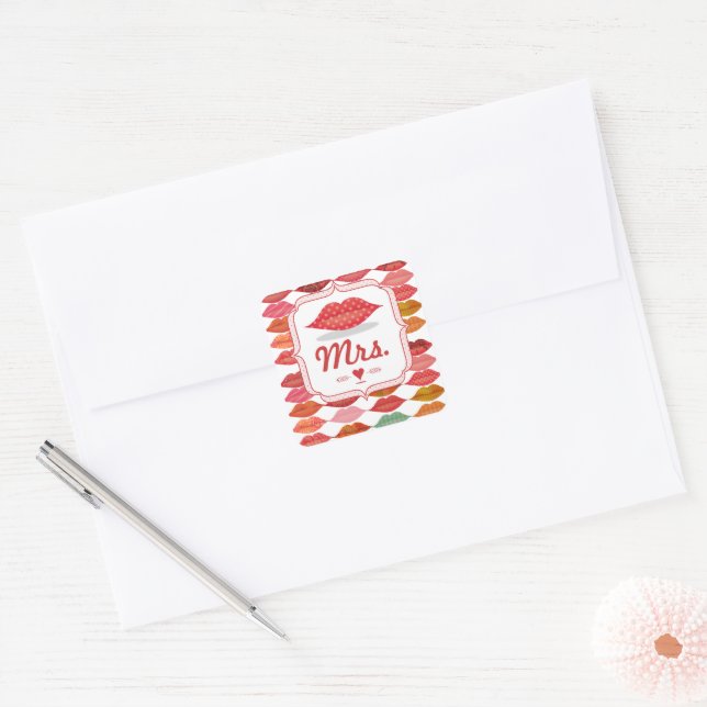 Lips Mrs. Hipster Vintage Retro Bride Square Sticker (Envelope)