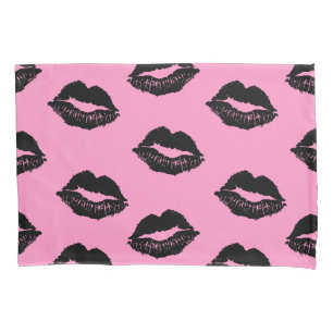 Lips Pattern Black and Pink Pillowcase