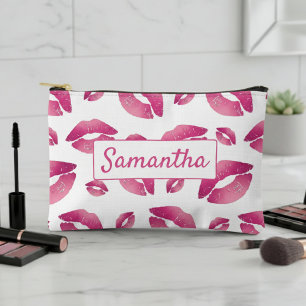 Lips Pattern Pink & White Accessory Pouch