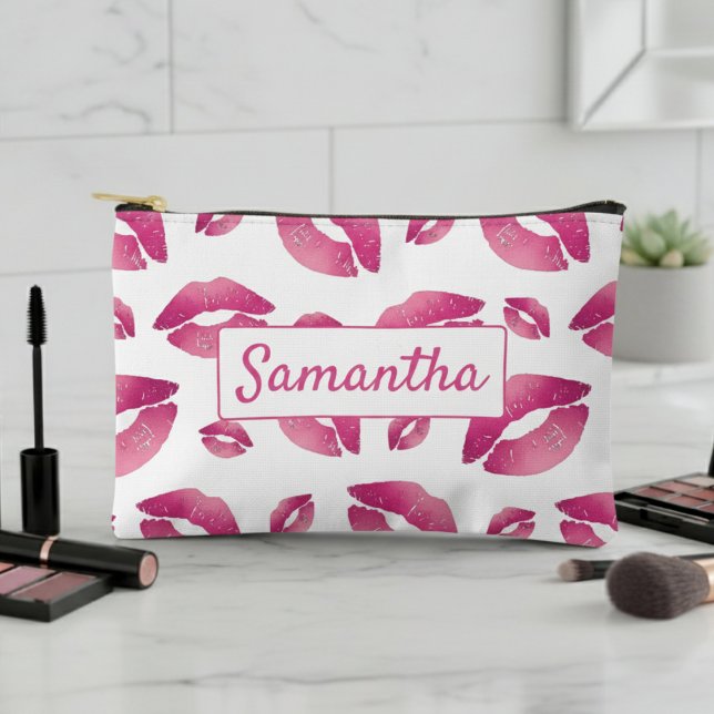 Lips Pattern Pink & White Accessory Pouch (Creator Uploaded)