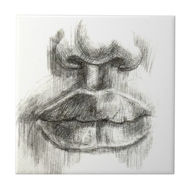 Lips Pencil Sketch Ceramic Photo Tile (Front)