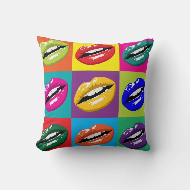 Lips Pop Art Squares Large Print Cushion (Front)