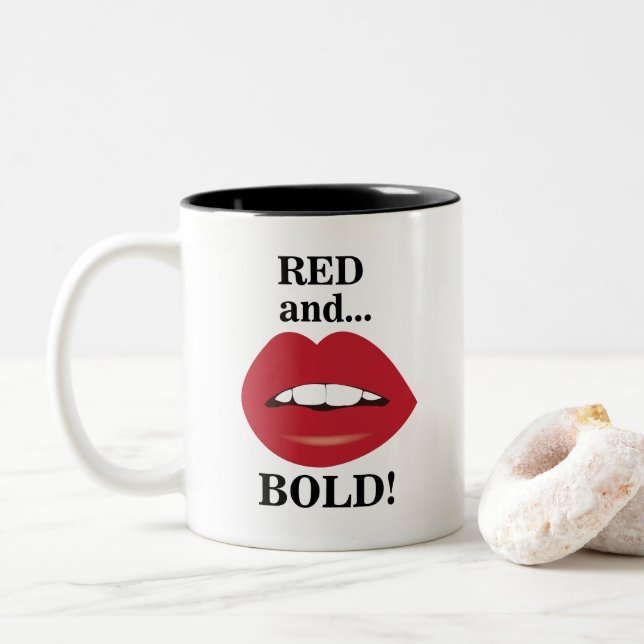 Lips Red and Bold Lips Two-Tone Coffee Mug (With Donut)