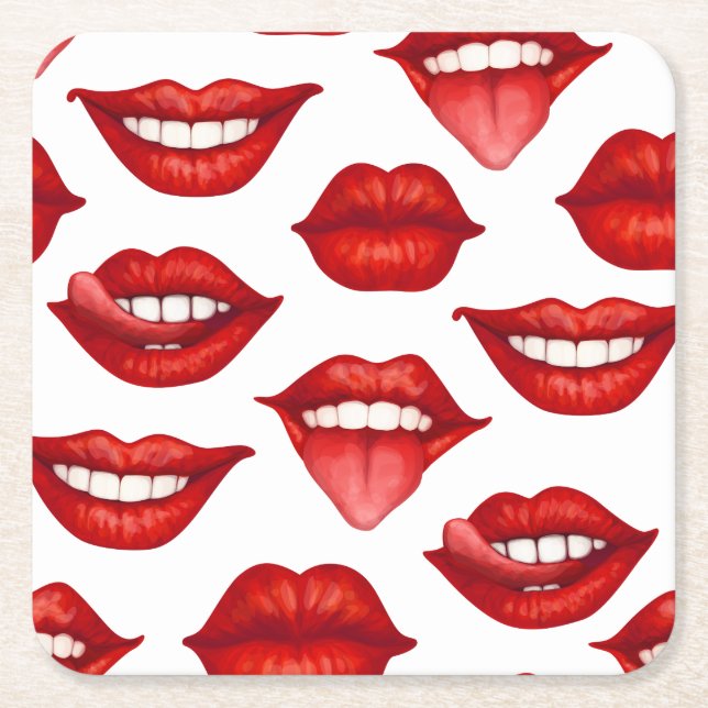 Lips Square Paper Coaster (Front)
