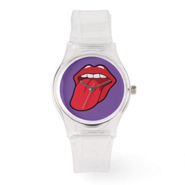 LIPS STICKING OUT TONGUE PINK WRIST WATCH (Front)