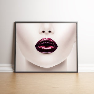Lips with Red Metallic Lipstick Fashion Print
