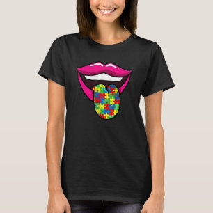 Lips With Tongue Out Autism Awareness Cute Puzzle  T-Shirt