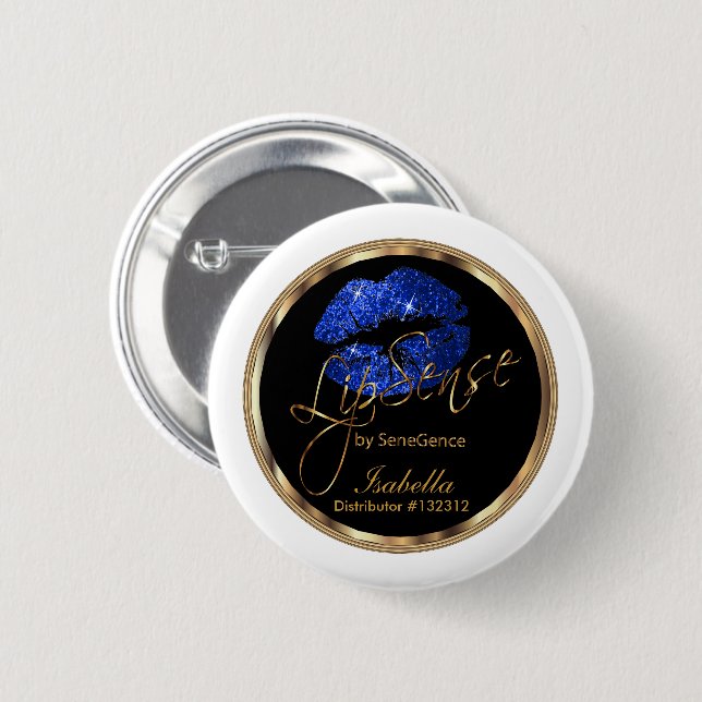Lipsense - Blue Glitter On Black & White 6 Cm Round Badge (Front & Back)