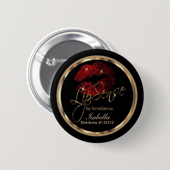 Lipsense - Cinnamon Red Glitter On Black 6 Cm Round Badge (Front & Back)