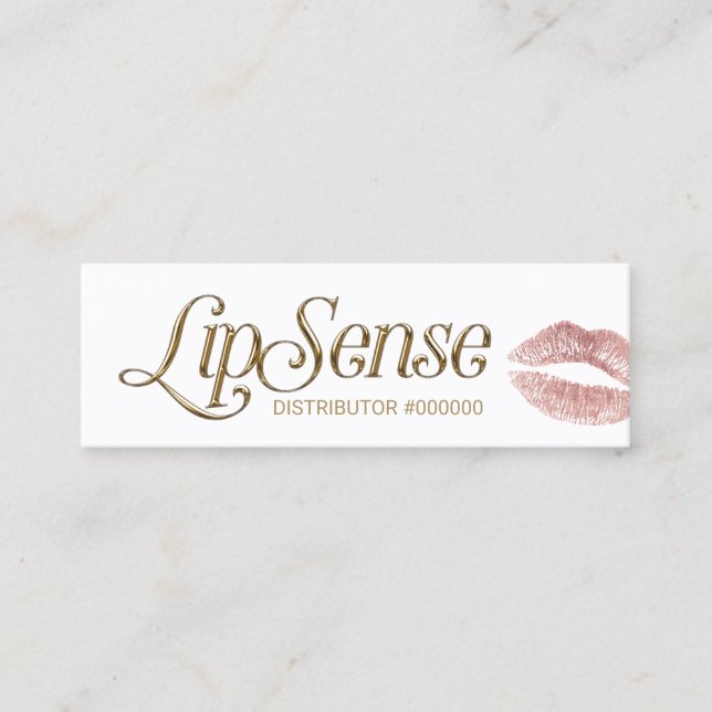 LipSense Distributor 3D Script Rose Gold Lips Mini Business Card (Front)