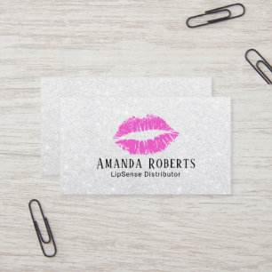 Lipsense Distributor Pink Lips Silver Glitter Business Card